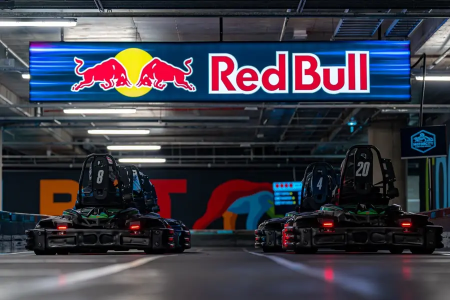 Karts under the Red Bull gantry