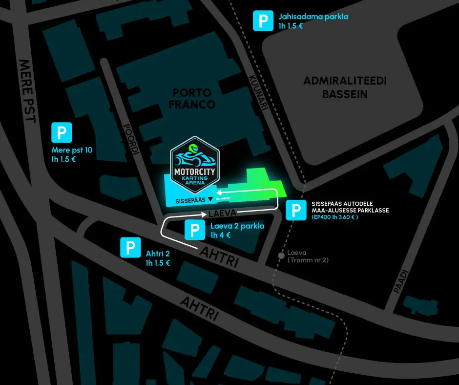 Map of parking and the car entrance to the Porto Franco underground garage